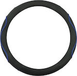 Autoline Car Steering Wheel Cover Wavy with Diameter 38cm Leatherette Black with Blue Seam