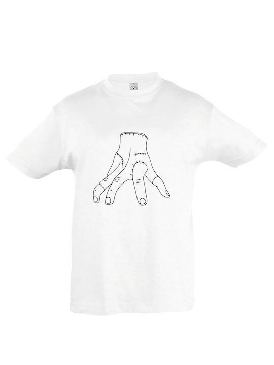 Kids T-shirt White Wednesday Addams I Am The Thing Hand