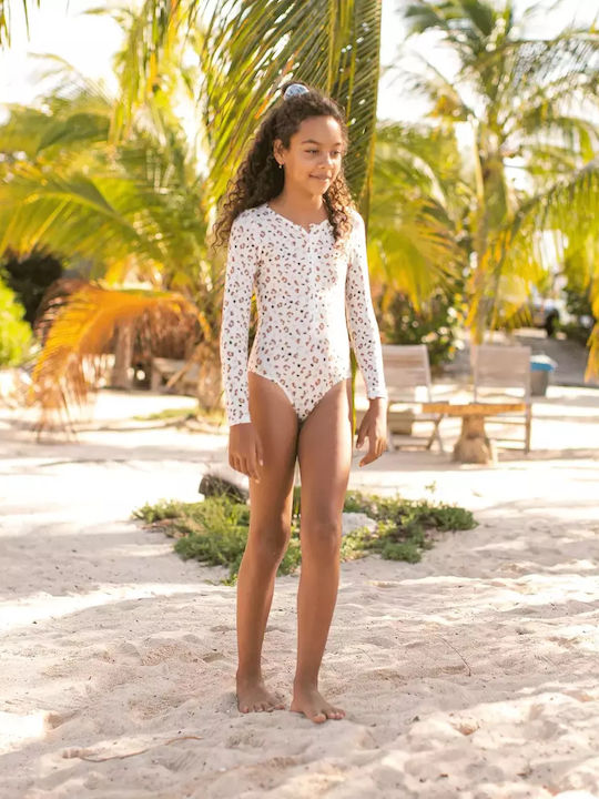 Swim Essentials Kinder Badebekleidung UV-Schutz (UV) Langarm-Einteiler 2020SE504 Offwhite Kahki Leopard