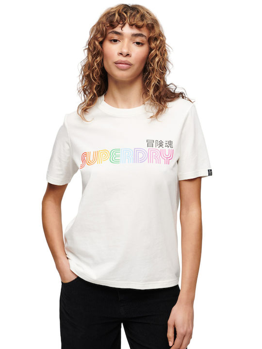 Superdry W D2 Ovin Rainbow Logo Feminin Tricou Ecru