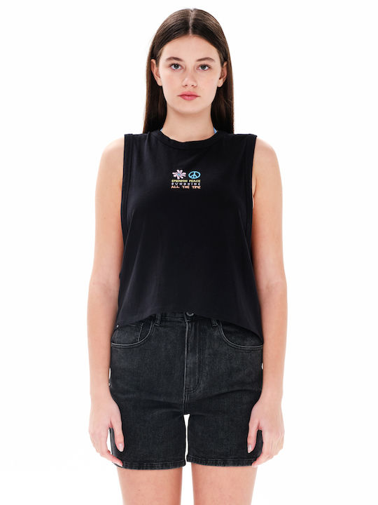 Emerson Damen Crop Top Baumwolle Ärmellos Schwarz