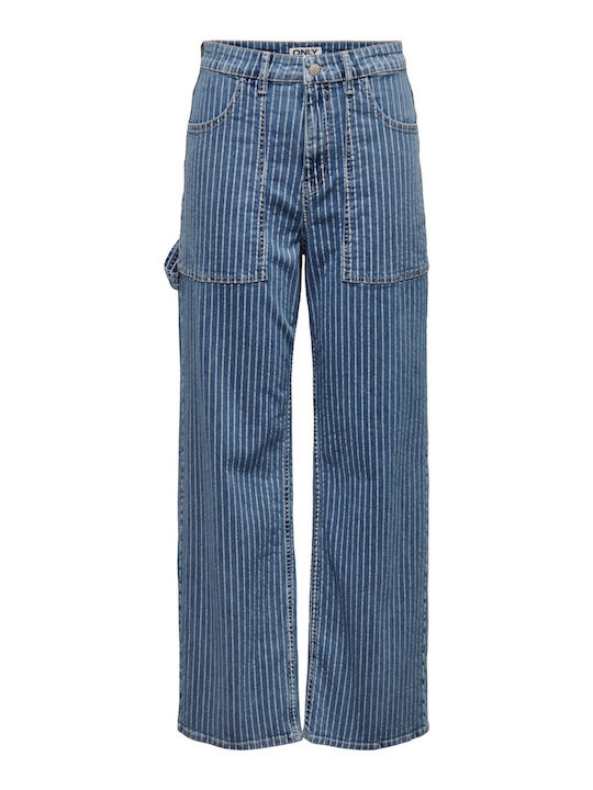 Only W Kirsi Hw Breite Arbeiter Streifen Jeans Dot - 15298573-lght Bl Den Blau