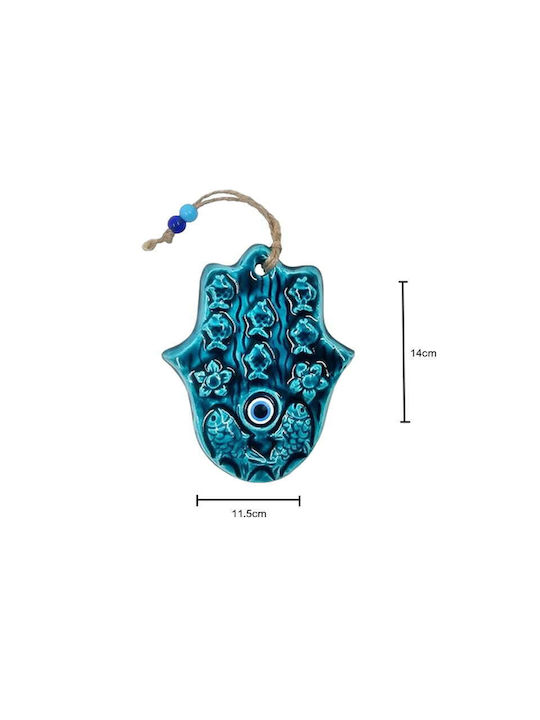 Hamsa Handmade Hanging Lucky Charm Turquoise Ceramic 11.5x14cm 1pcs