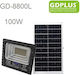 GDPLUS Στεγανός Ηλιακός Προβολέας LED 100W Ψυχρό Λευκό 6500K με Τηλεχειριστήριο IP67