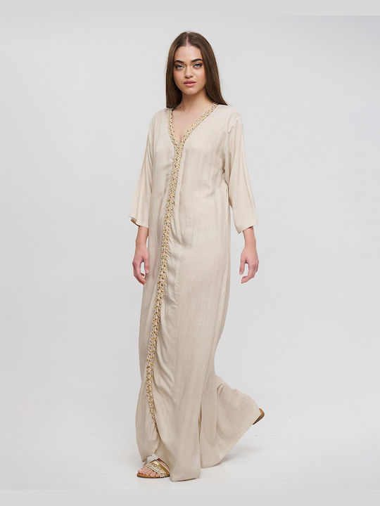 Ble Kleid/Kaftan Langes Beige mit goldenem Kord Einheitsgröße (100% Rayon)cm 5-41-348-0735