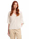 Forel Women's Blouse Short Sleeve with V Neckline White
