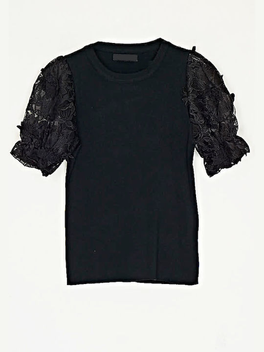 Cuca Women's Blouse with Lace Black