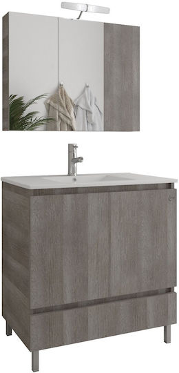 Drop Delta 75 Waschtisch mit Waschbecken & Spiegel L75xB45xH80cm Gray