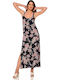 Summer Midi Slip Dress with Tearing Black