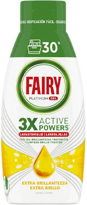 Fairy Platinum Gel Πλυντηρίου Πιάτων με Άρωμα Λεμόνι 600ml 30 Μεζούρες
