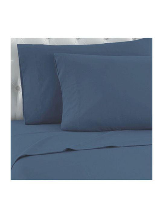 TnS Sheet King Size with Elastic 180x200+30cm. Blue Denim