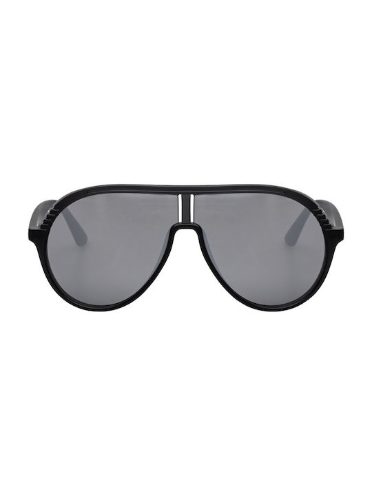 Men's Sunglasses with Black Plastic Frame and Black Mirror Lens