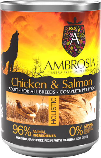 Ambrosia Wet Food Dogs in Cans with Chicken and Salmon Grain-Free 400gr