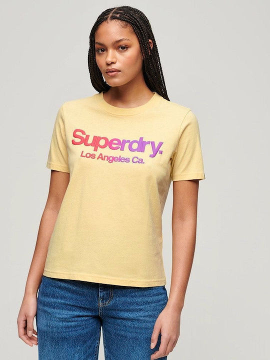 Superdry D1 Ovin Tonal Retro Rainbow Core Damen T-Shirt Yellow