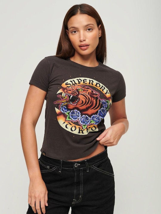 Superdry D3 Ovin Damen T-shirt Carbon Black