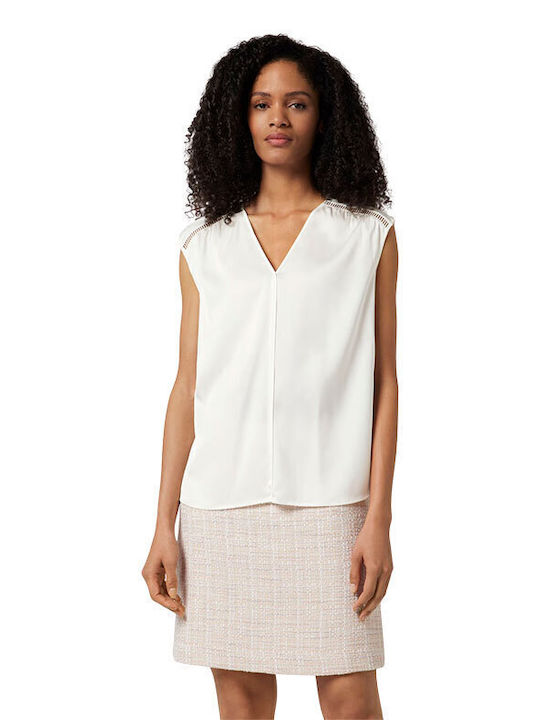 Hugo Boss Damen Bluse Ärmellos mit V-Ausschnitt Off White