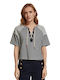 Lace Up Boxy Women's Blouse Short Sleeve White