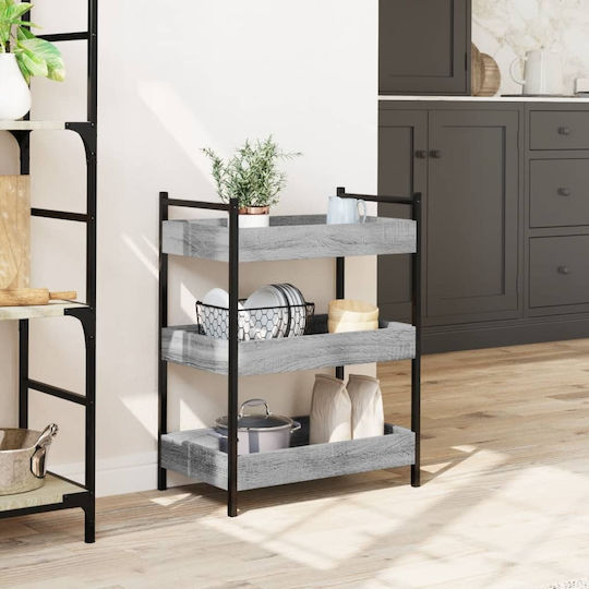vidaXL Кухненски Стелаж Дървен С 3 Позиции Сив 50x30x70см