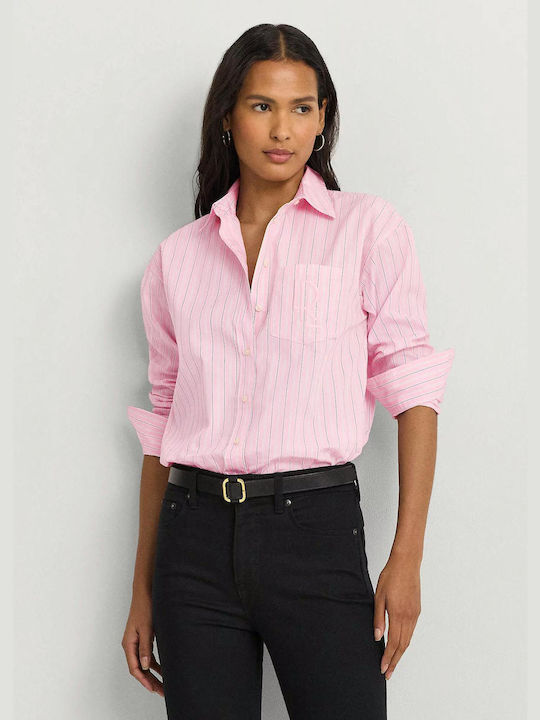 Ralph Lauren Langärmelig Damen Hemd Pink Gestreift