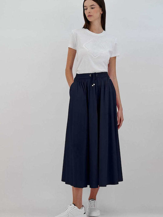 Herno Leather High Waist Midi Skirt in Navy Blue color