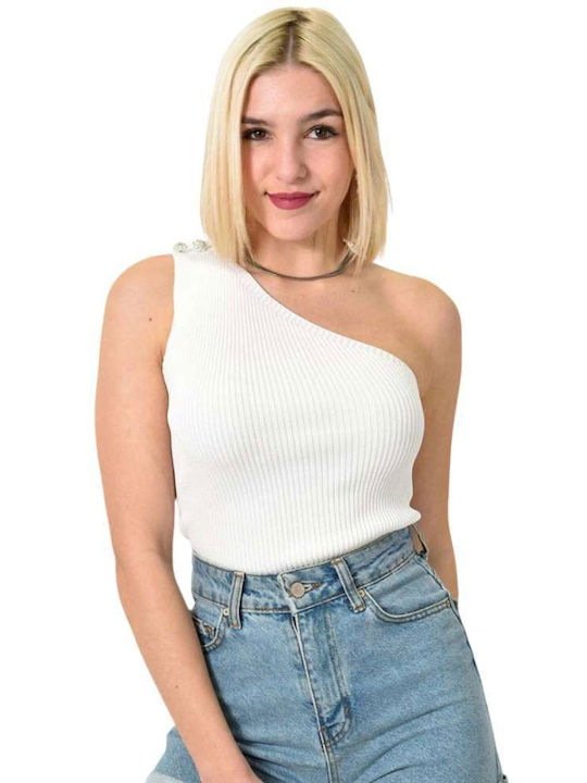 Potre Damen Bluse mit einem Schulter White