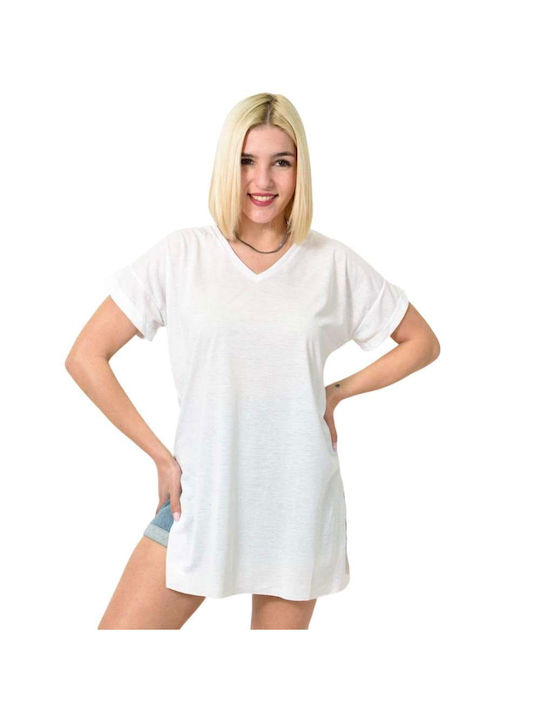 First Woman Bluza de Damă Mâneci scurte cu Decolteu în V White