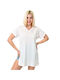 First Woman Damen Bluse Kurzärmelig mit V-Ausschnitt White