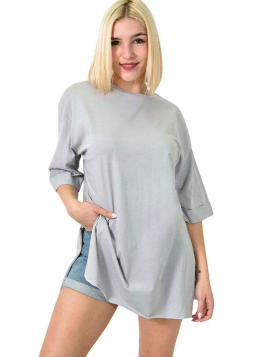 First Woman Women's Blouse Short Sleeve Gray