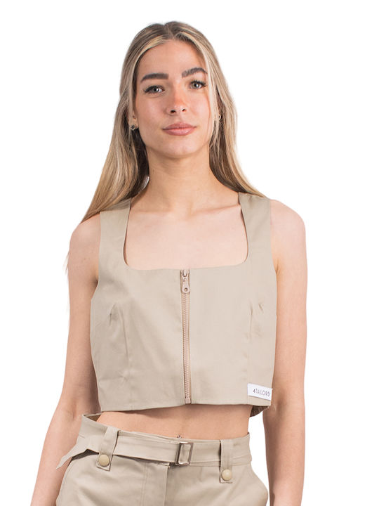 4tailors pentru Femei Crop Top din Bumbac Bej