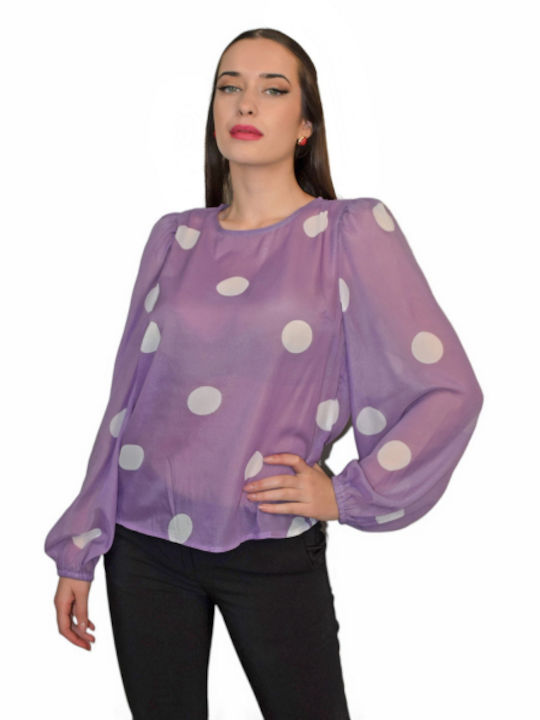 Morena Spain Women's Blouse Long Sleeve Polka Dot Purple