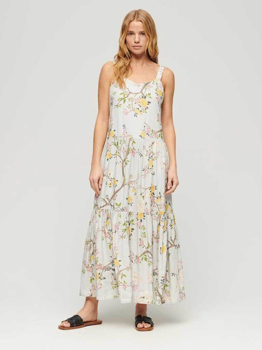 Superdry Summer Maxi Evening Dress with Ruffle White