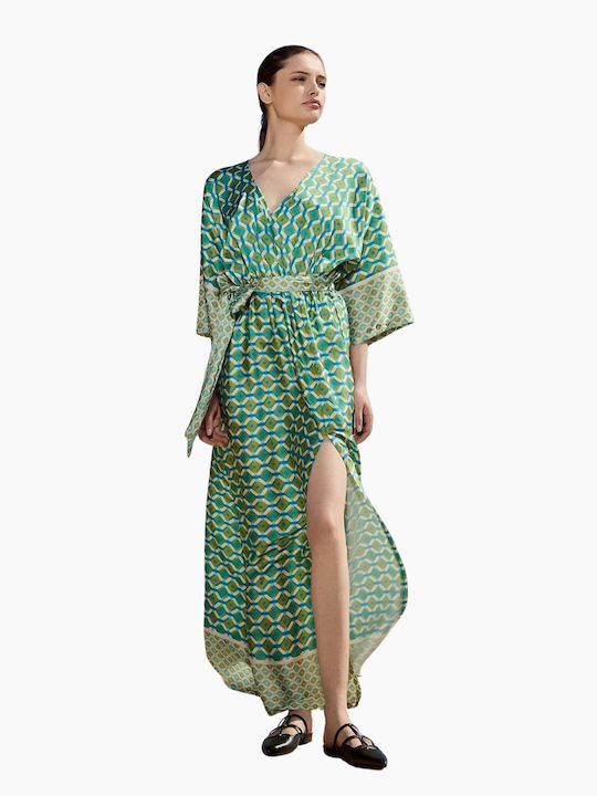 Desiree Maxi Evening Dress Satin Wrap Green