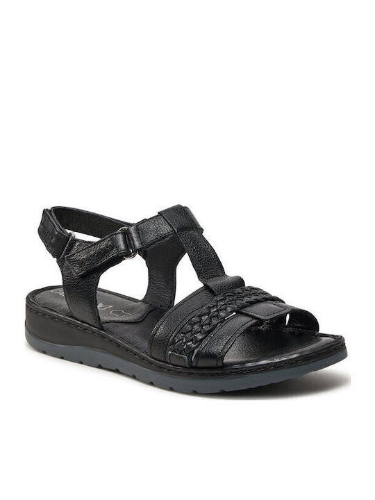 Leather Women's Flat Sandals in Black Color