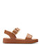 Alda Leather Women's Flat Sandals with Strap Flatforms in Tabac Brown Color