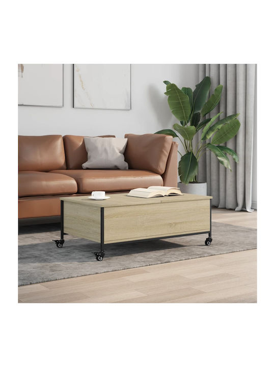 Rechteckiges Zentral Kaffeetisch aus Holz mit Rädern Sonoma Eiche M91xB55xH34cm