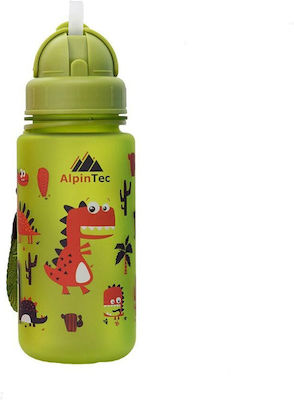 AlpinPro Kids Water Bottle Dinosaur Plastic with Straw 400ml