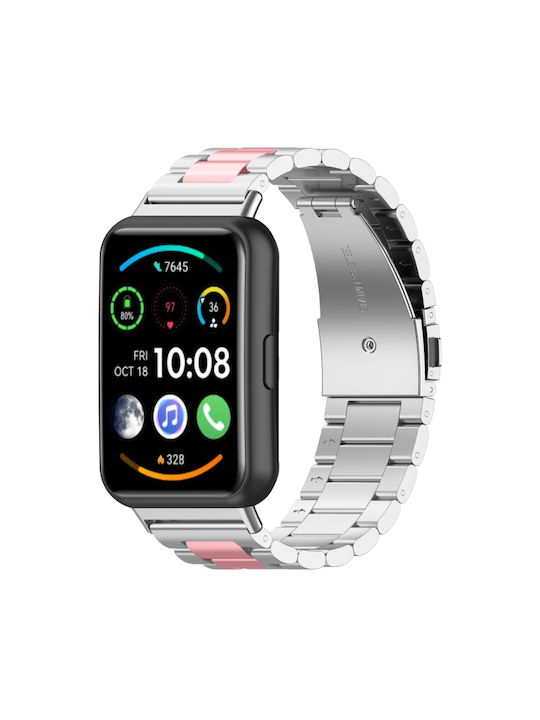 Huawei Watch Fit 2 Armband Edelstahl Drei Perlen Silber Pink