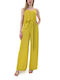 Moutaki Women's High-waisted Fabric Trousers in Wide Line Yellow