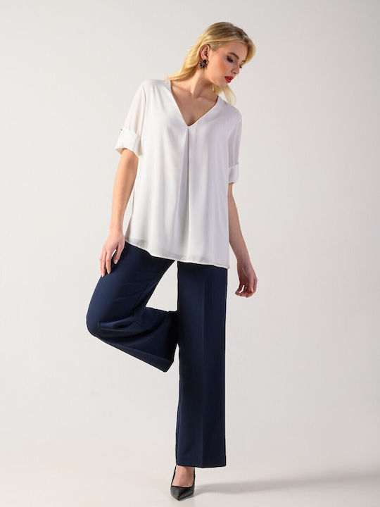 Derpouli Women's Fabric Trousers Blue