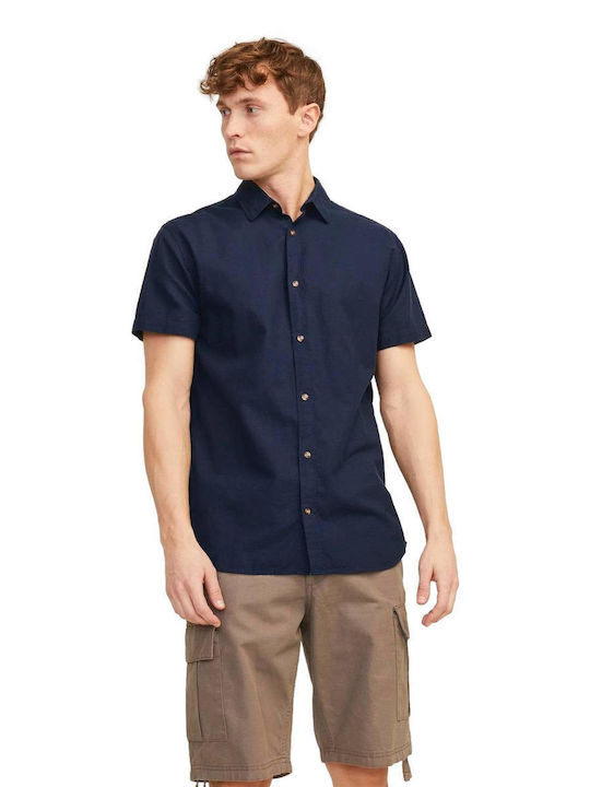 Jack & Jones Herrenhemd Langärmelig Leinen Blue