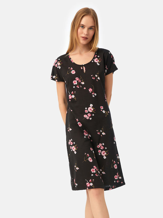 Minerva Women's Summer Nightgown Black-pink