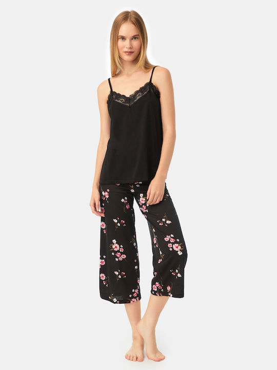 Minerva Sommer Damen Pyjama-Set Black