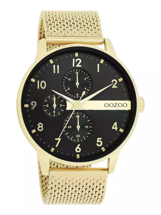 Oozoo Timepieces Ανδρικό Ρολόι 45mm Μπαταρίας με Μεταλλικό Μπρασελέ Gold