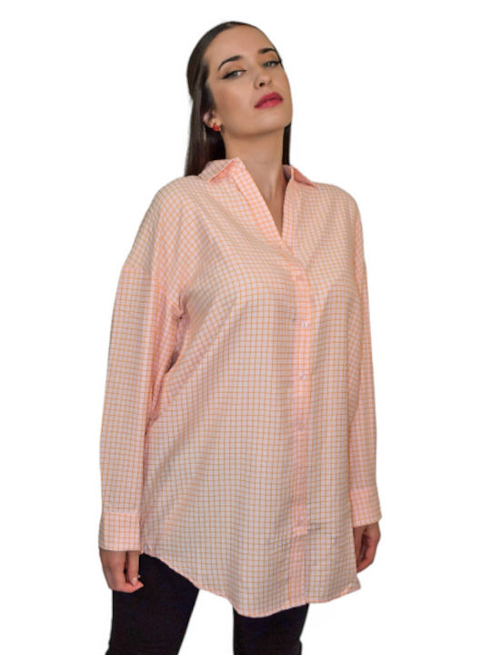 Morena Spain Women's Checked Long Sleeve Shirt Pink