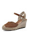 Women's Leather Platform Espadrilles Tabac Brown