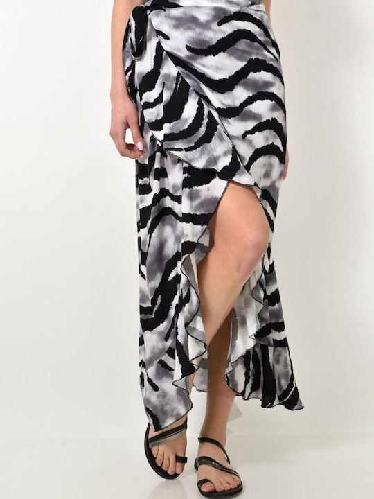 First Woman Maxi Envelope Skirt Floral in Black color