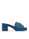 Suede Mule cu Gros cu gleznă înaltă Toc în Culoare Albastru