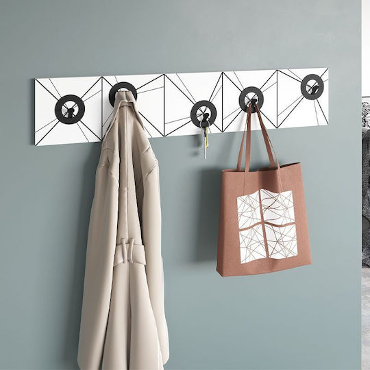 Megapap Wall Hanger Vizy Wooden 5 Hooks White 90x18x1.8cm