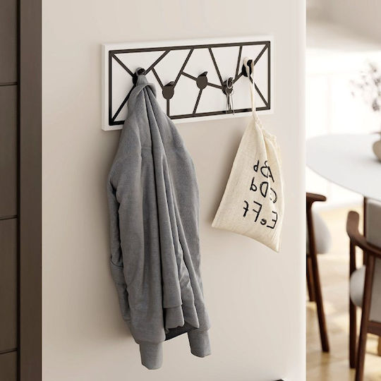 Megapap Wall Hanger Trace Wooden 5 Hooks White 74.6x26.6x1.8cm