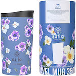 Estia Travel Mug Save The Aegean Sticlă Termos Oțel inoxidabil Fără BPA Garden Blue 350ml